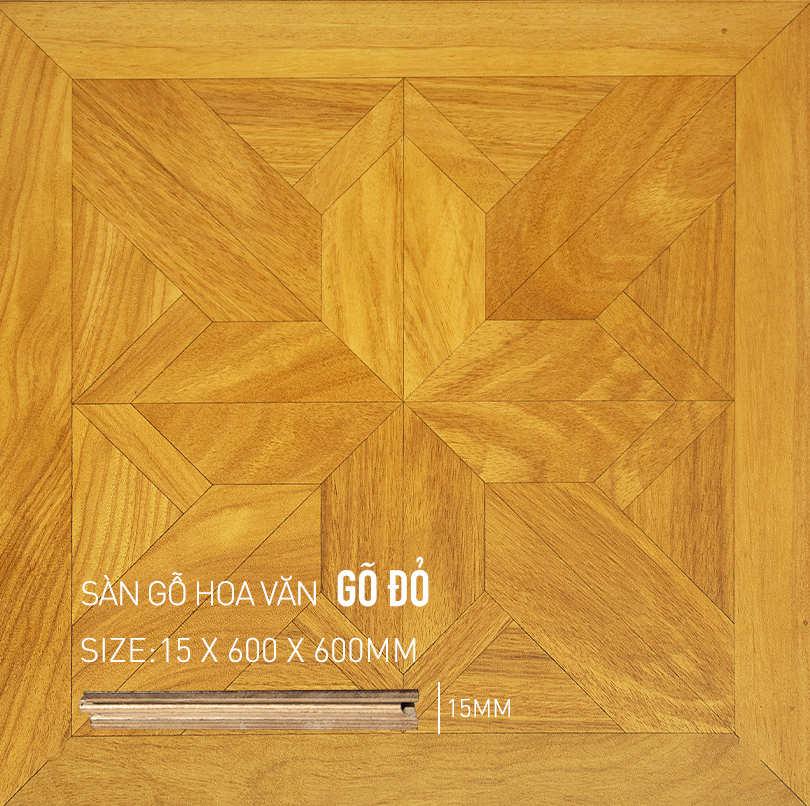 Sàn Gỗ Mỹ Thuật Gõ Đỏ 600x600mm