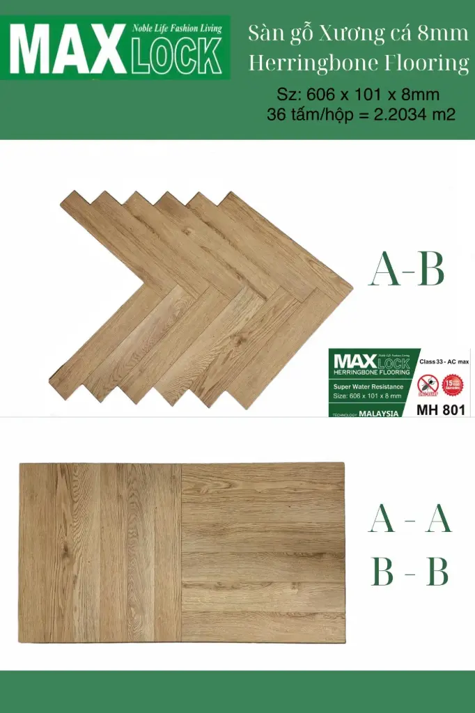 Sàn Gỗ Xương Cá Maxlock MH 801