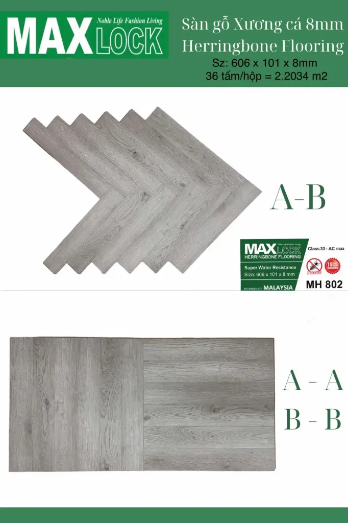 Sàn Gỗ MaxLock Xương Cá MH 802