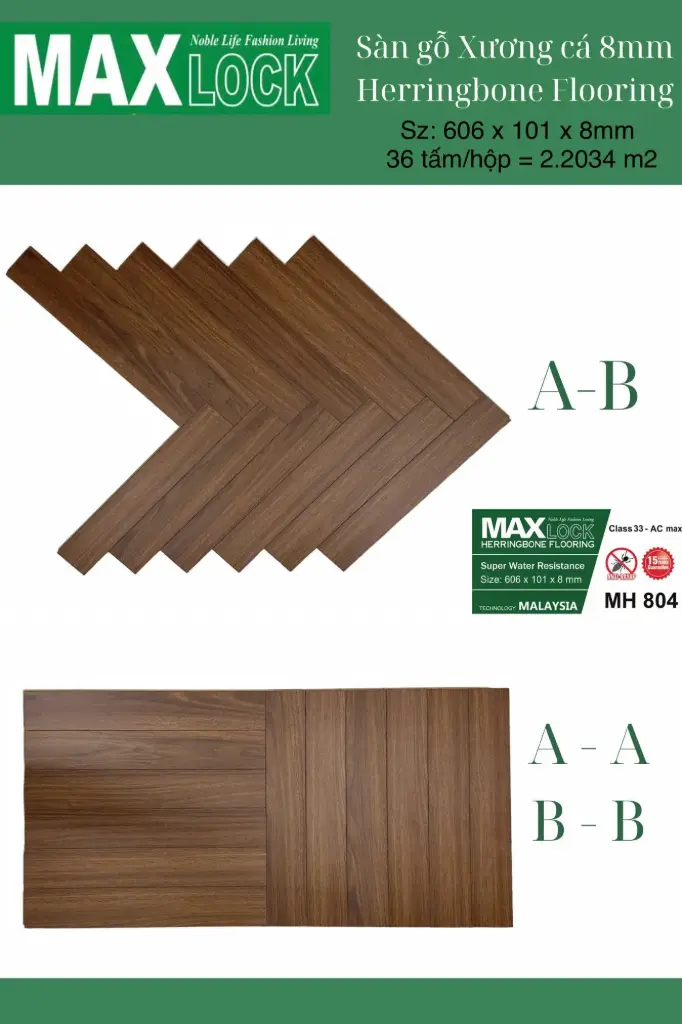 Sàn Gỗ Xương Cá Maxlock MH 804