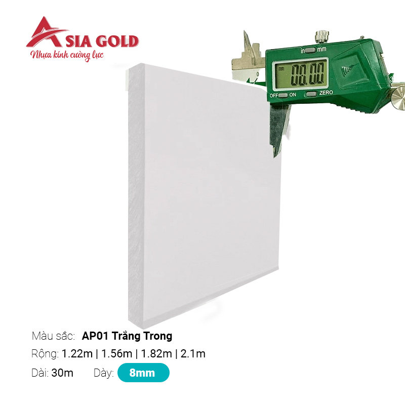 Nhựa Kính Cường Lực Asia Gold AP01 Trắng Trong 8mm