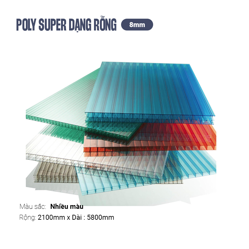 Tấm Poly Rỗng Nhiều Màu 8mm