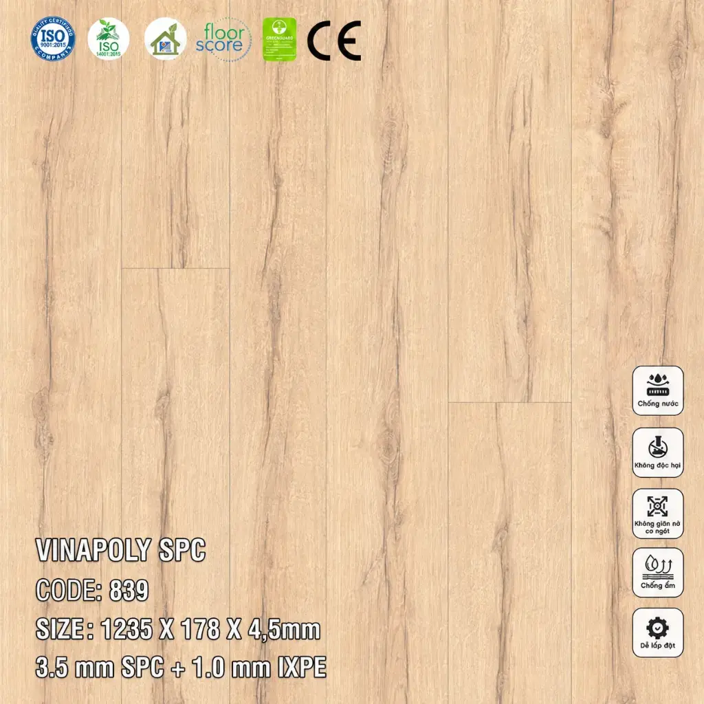 Sàn Nhựa VinapoLy 4,5mm 839