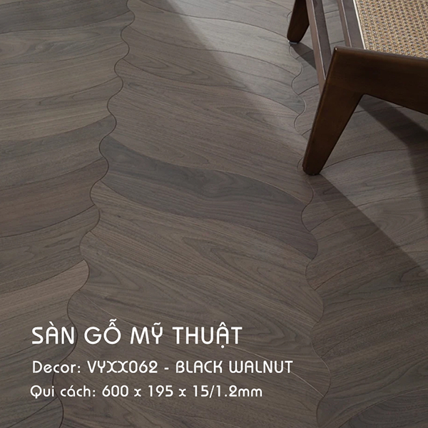 Sàn gỗ Mỹ Thuật Walnut - VYXH062 Kiểu Chiếc Lá