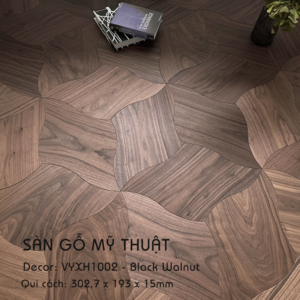 Sàn gỗ Mỹ Thuật Walnut - VYXH1002 Kiểu Chiếc Lá