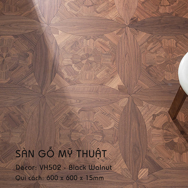 Sàn gỗ Mỹ Thuật Walnut- VH502 Kiểu Hoa Văn